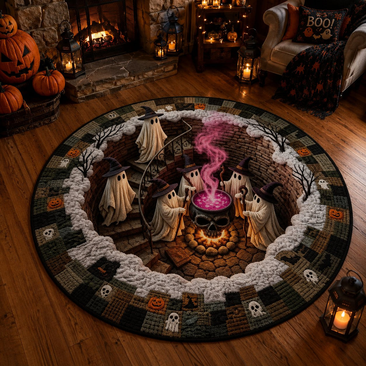 🔥HOT SALE 50% OFF -🔥 3D Haunted Staircase Round Rug – Spooky Halloween Optical Illusion 👻