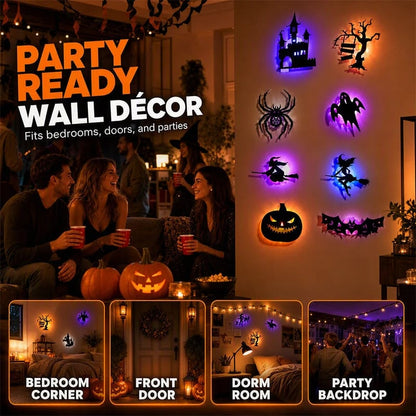 🎃 Halloween LED Silhouette Wall Light Stickers – Spooky Glow Made Easy! 👻✨