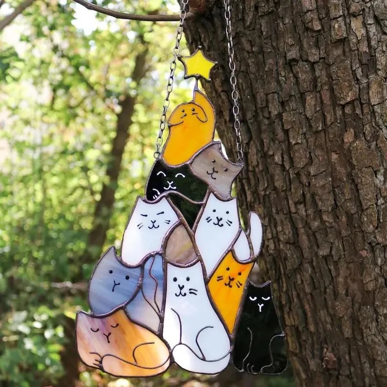 🎁😻Cat Christmas Tree Suncatcher Ornament
