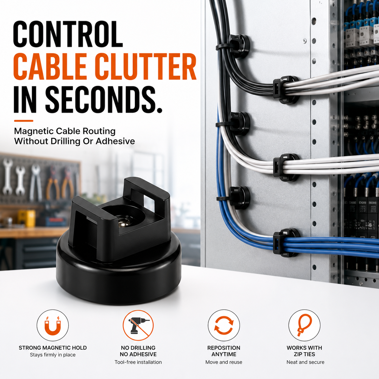 Magnetic Zip Tie Mounts – Tool-Free Cable Organizers for Metal Surfaces