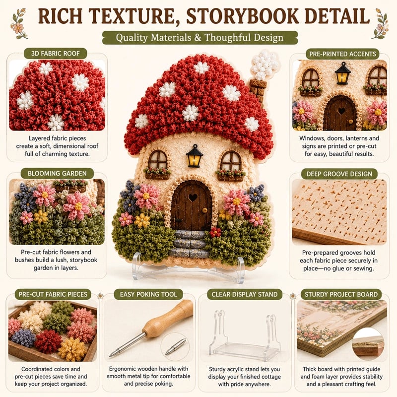 🔥Whimsical Village 3D Fabric Poke Art Kit🌼🎁