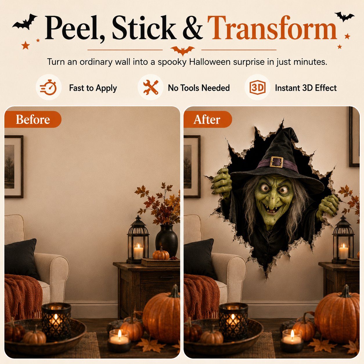 🧙Halloween Break-In 3D Wall Decals🎃