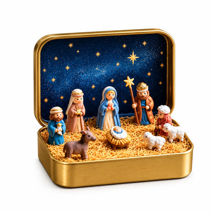 ✝️Religious Pocket-Size Mini Nativity Scene Set with Storage Box