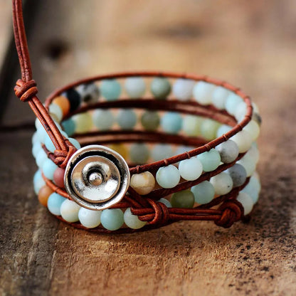Natural Semi-Precious Gem Wrap Bracelet LOVE Pattern Gift