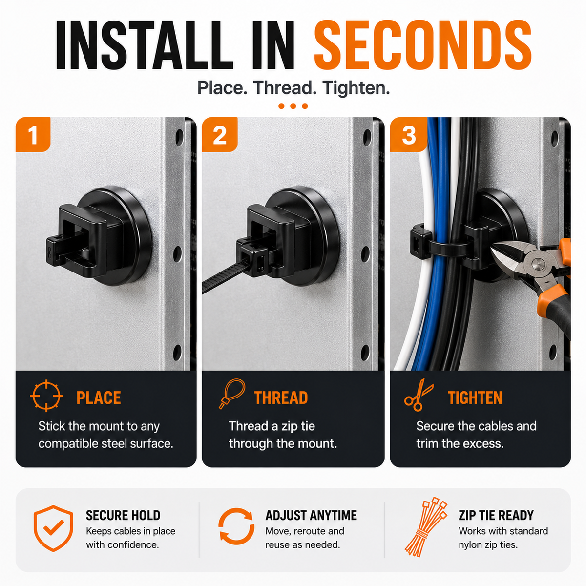 Magnetic Zip Tie Mounts – Tool-Free Cable Organizers for Metal Surfaces
