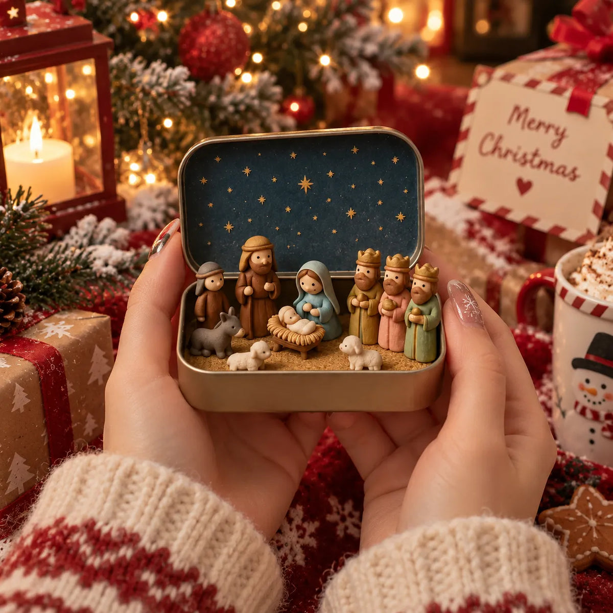 ✝️Religious Pocket-Size Mini Nativity Scene Set with Storage Box