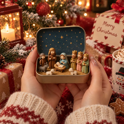 ✝️Religious Pocket-Size Mini Nativity Scene Set with Storage Box