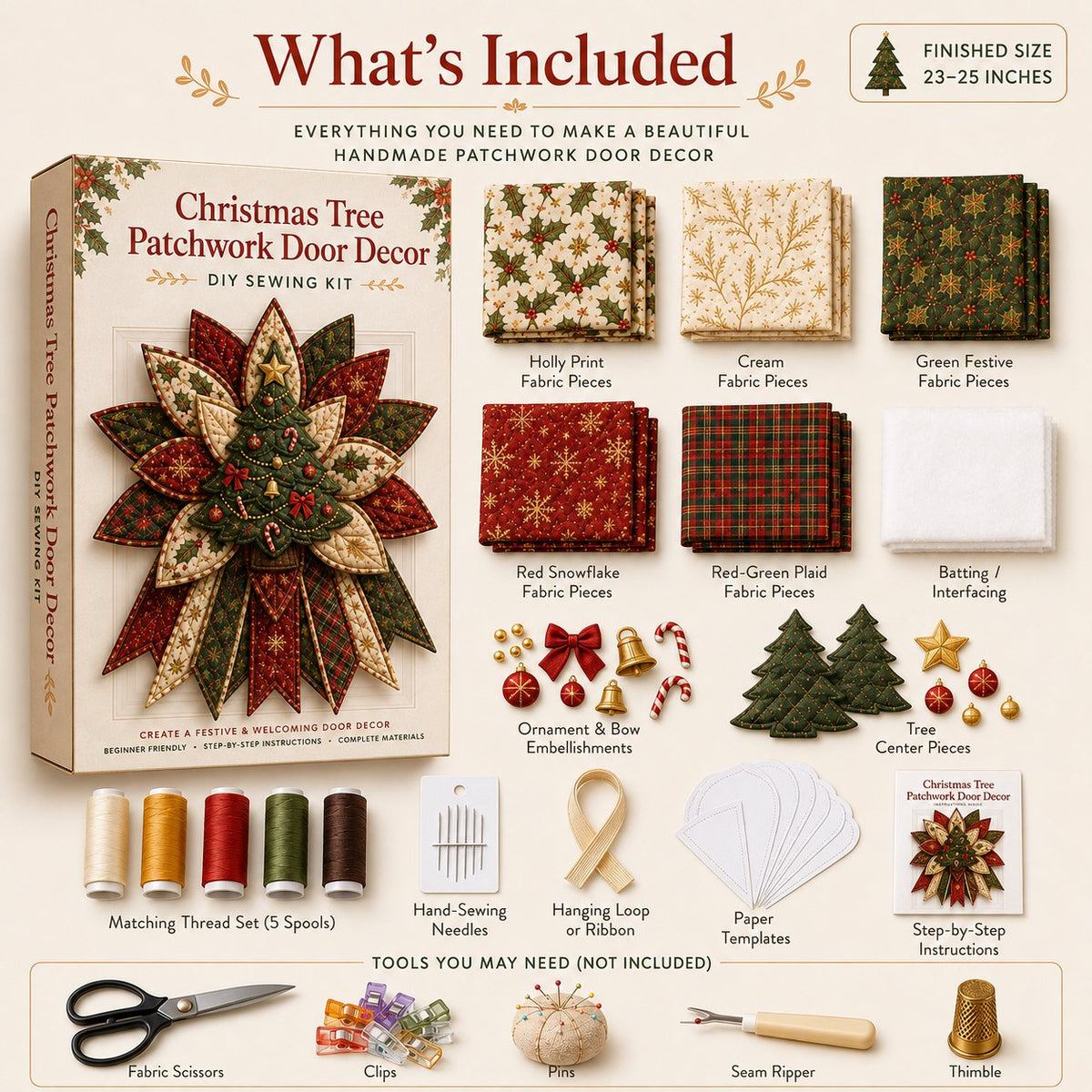 🎄 50% OFF Holiday Special – DIY Quilted Christmas Door Hanging Sewing Kit ✨
