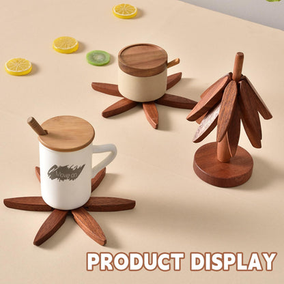 🌺Last Day 49% OFF🎅Natural Tree Trivet Set - 4 Wooden Trivets & 1 Stand Like a Christmas Tree