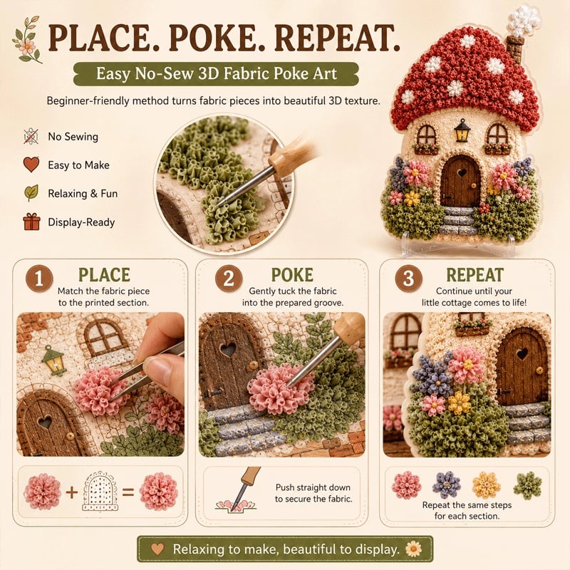 🔥Whimsical Village 3D Fabric Poke Art Kit🌼🎁
