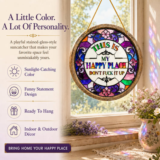 🔥 LAST DAY 49% OFF – 🌈Happy Place Hanging Suncatcher | Sunlight-Catching Quote Decor for Windows, Porches, Patios & Gifts ✨