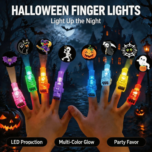 🎃Halloween LED Projection Finger Lights👻😈 – Multi-Color Trick-or-Treat Goodie Bag Fillers