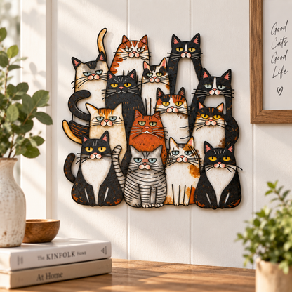 Funny Cat Family Metal Wall Decor