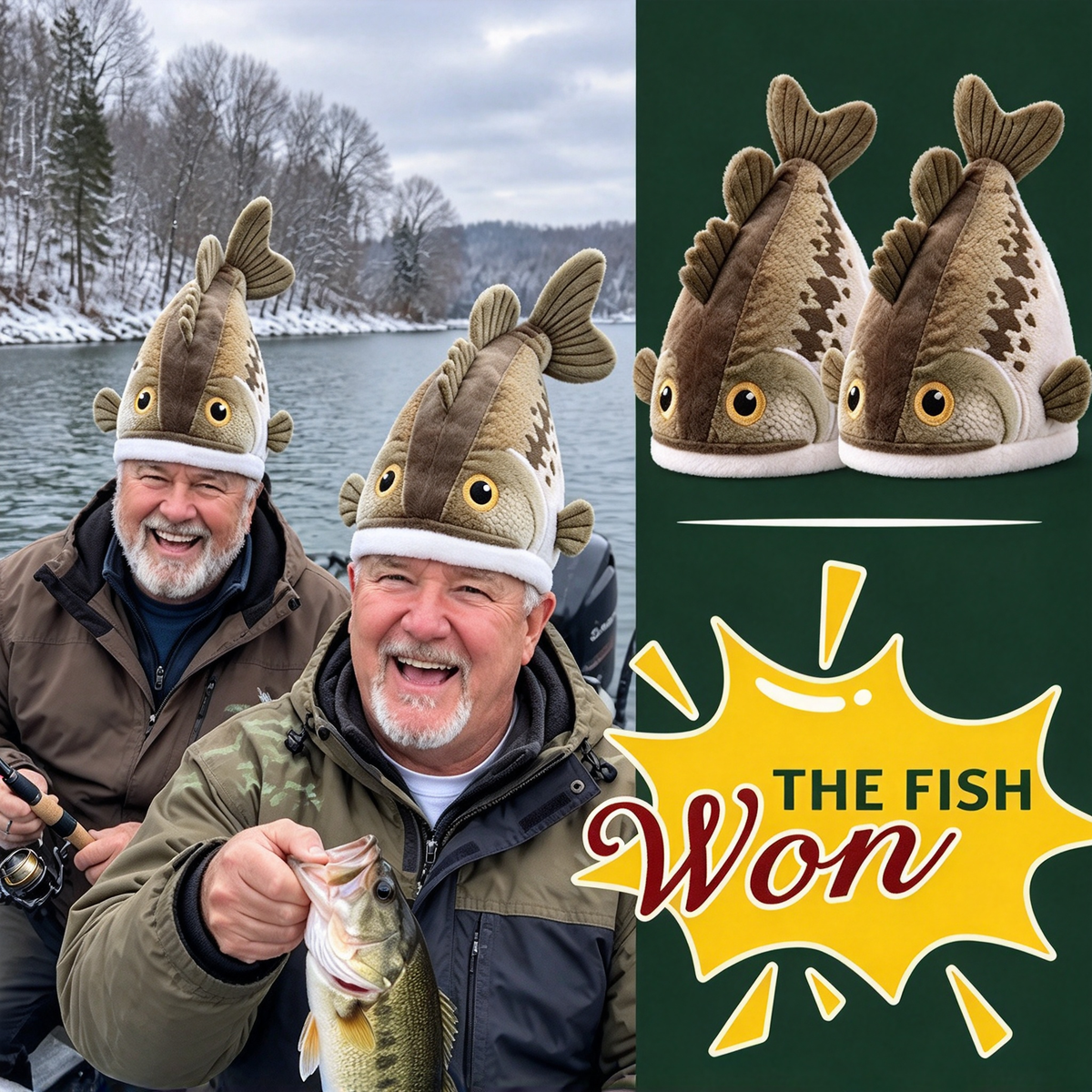 Bucketmouth Flapping Tail Plush Bass Fish Hat 🐟