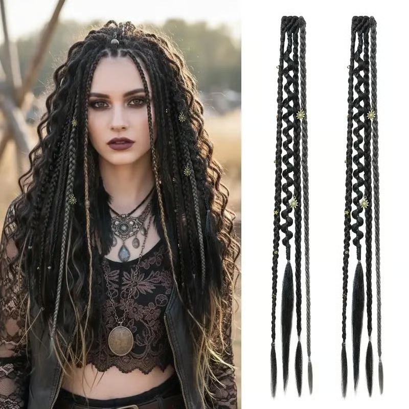 🌿🎨 Boho Beaded Clip-In Braids – Effortless Festival & Everyday Hair Transformation(✨2Pcs)