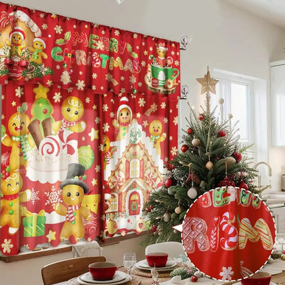 🎄Festive Christmas Kitchen Curtain Set – 3-Piece Holiday Window Decor🏡
