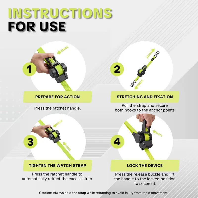 ⚙️Sturdy Retractable Ratchet Straps