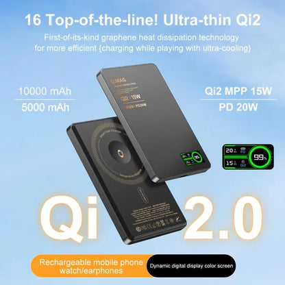 ⚡ 15W Magnetic Wireless Power Bank – Ultra-Slim 0.35" Portable Charger, 5000/10000mAh, MagSafe Compatible for iPhone, Aluminum Metallic Finish