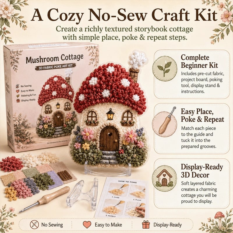 🔥Whimsical Village 3D Fabric Poke Art Kit🌼🎁