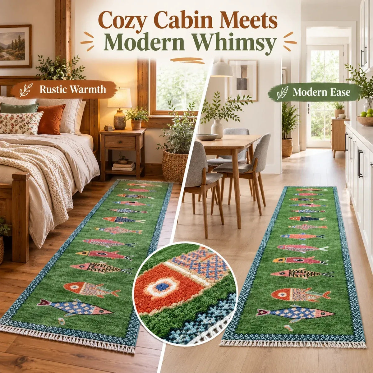 🎏 Artisanal Koi Fish Wool Runner Rug
