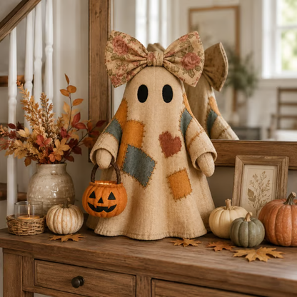 🍂👻 Lighted Vintage Patchwork Ghost🎃