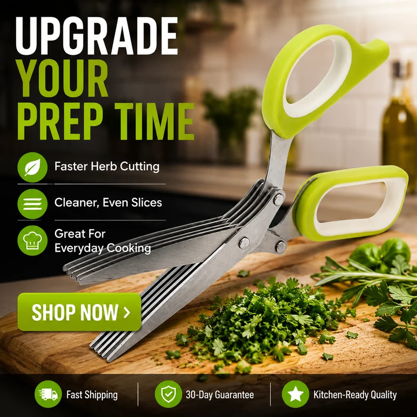 ✂️Herb Scissors 5 Blade Kitchen Shears, Multipurpose Herb Cutter with Safety Cover & Cleaning Comb for Basil Chive Parsley