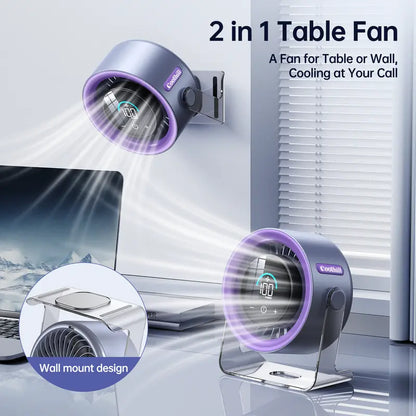 100-Speed Rechargeable Desktop Turbo Fan | Quiet Portable Digital Display Table Cooling Fan for Office & Travel