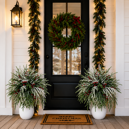 🔥 🎄Snow-Covered Cedar & Red Berries – Christmas Holiday Decor