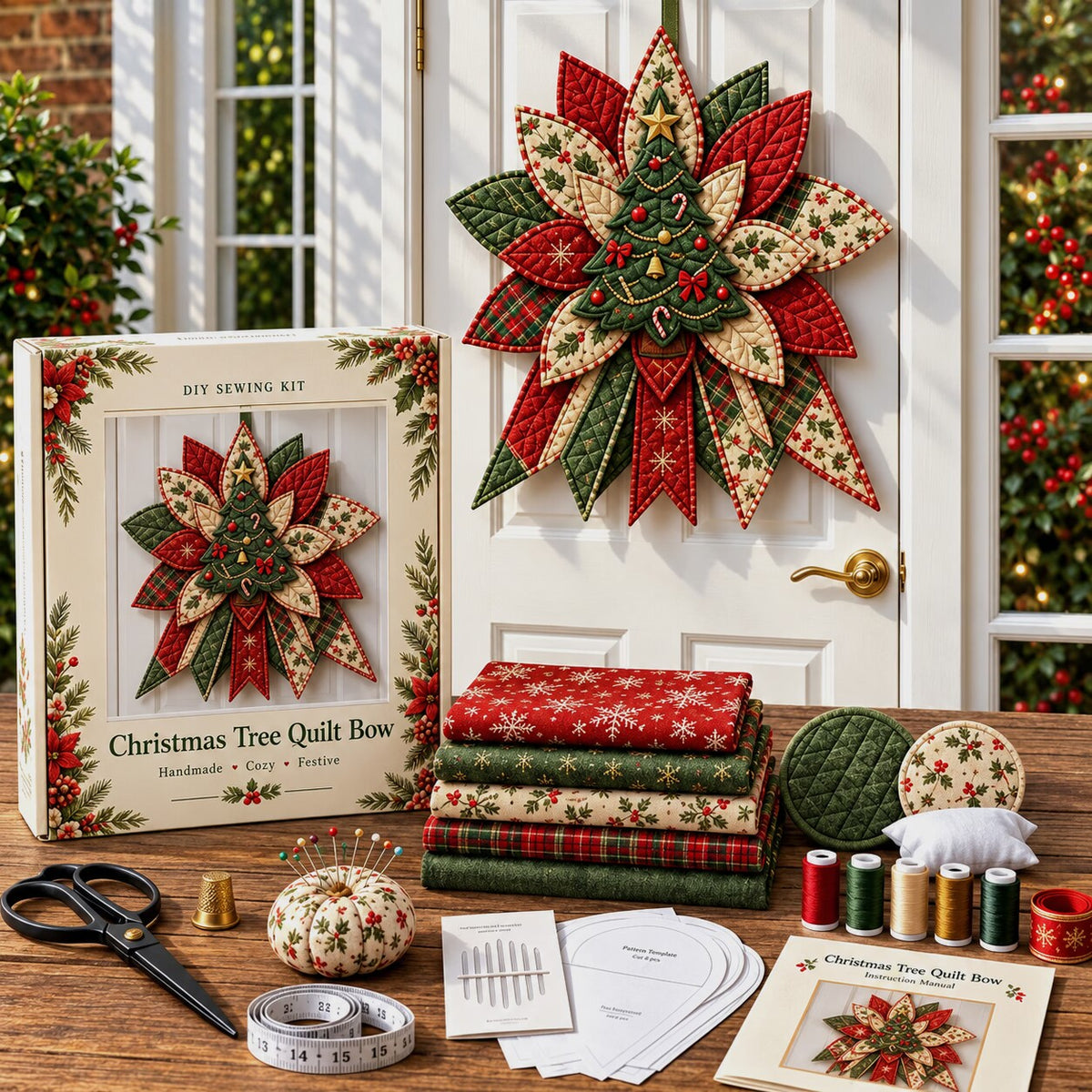 🎄 50% OFF Holiday Special – DIY Quilted Christmas Door Hanging Sewing Kit ✨