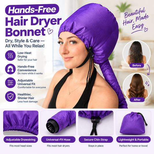 💜 Hands-Free Hair Dryer Bonnet – Adjustable Universal-Fit Hose, Low-Heat Drying for Safer, Comfortable Hair Care