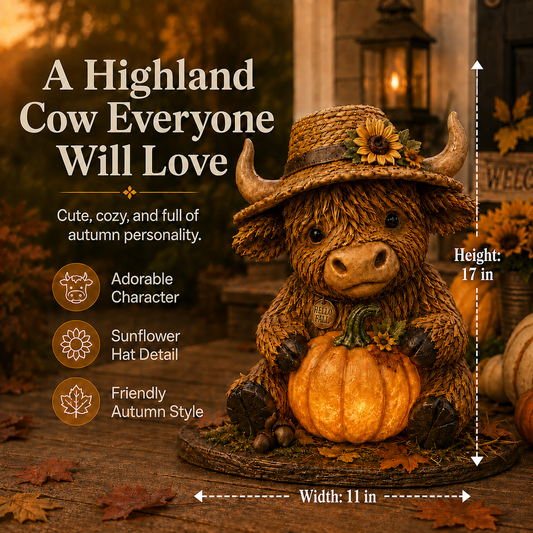 Solar Highland Cow Pumpkin Light