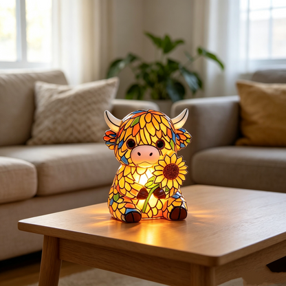✨Highland Cow LED Night Light - Cute Resin Animal Figurine Table Lamp (USB)🎁🐮