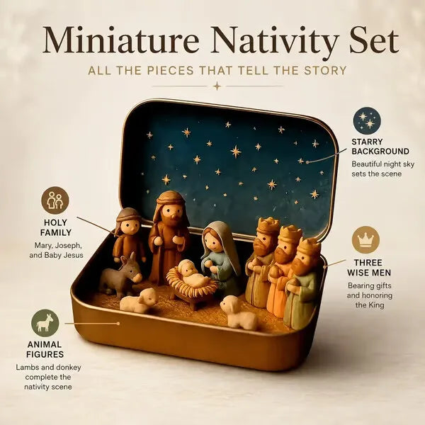 ✝️Religious Pocket-Size Mini Nativity Scene Set with Storage Box