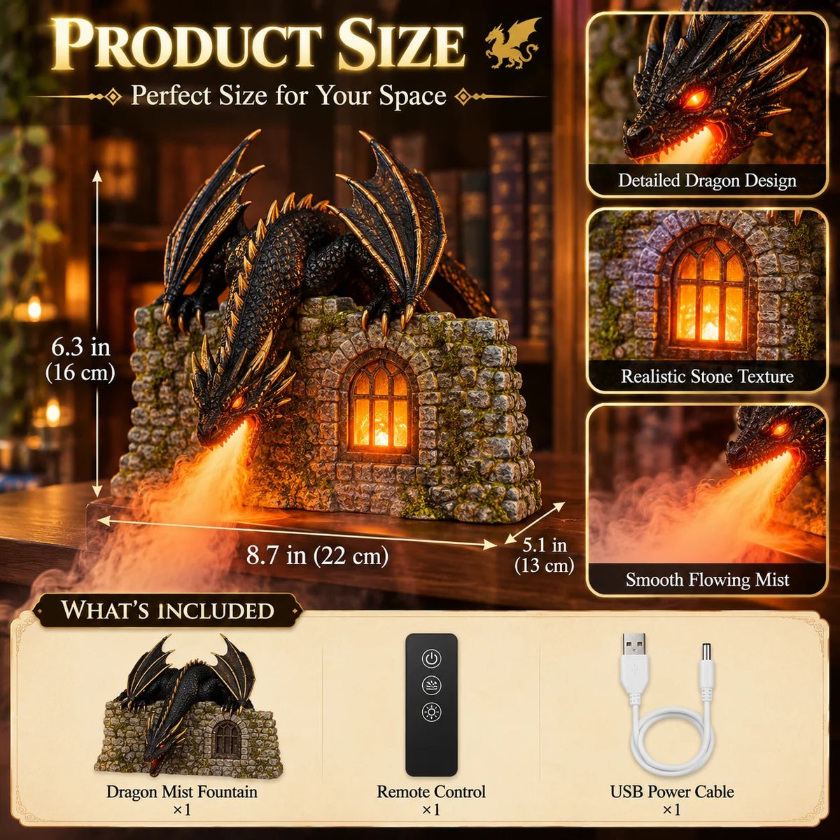 MistWyrm Dragon Diffuser – Glowing Mist for Your Bookshelf 🐉