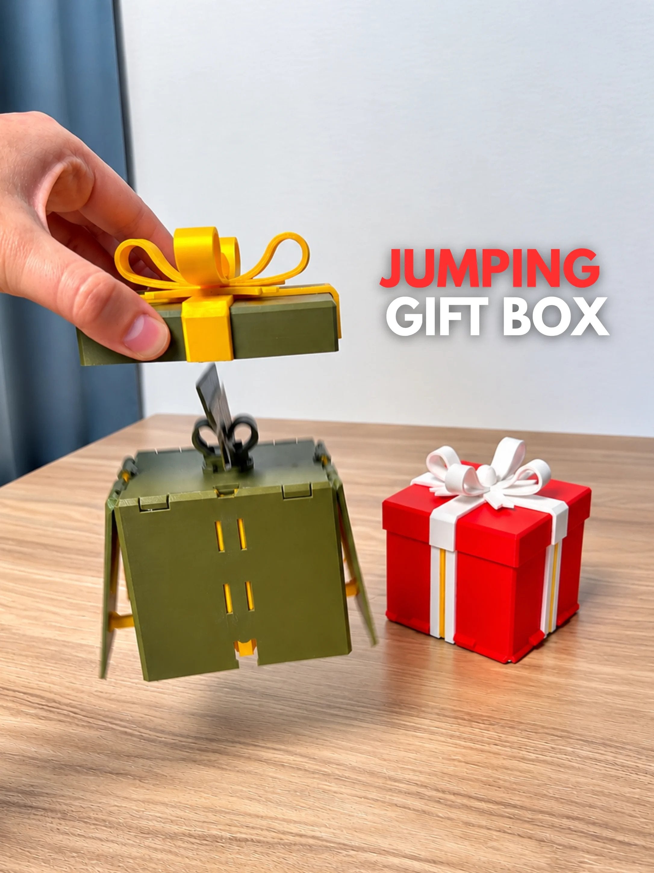 Pop up jumping gift box opening demonstration
