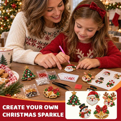 🎄 DIY Diamond Painting Christmas Brooch Kit — 6-Piece Make & Wear Craft Set ✨