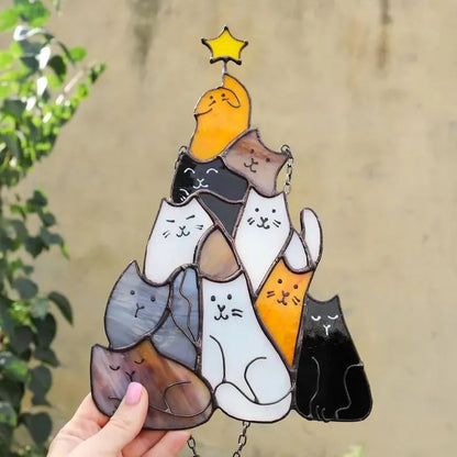 🎁😻Cat Christmas Tree Suncatcher Ornament