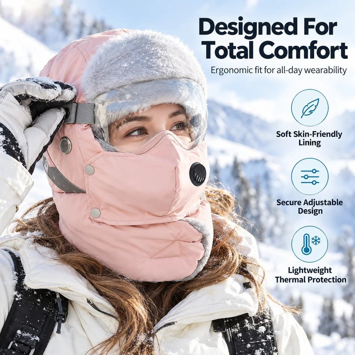 Winter Thermal Ushanka Hat with Detachable Mask and Goggles