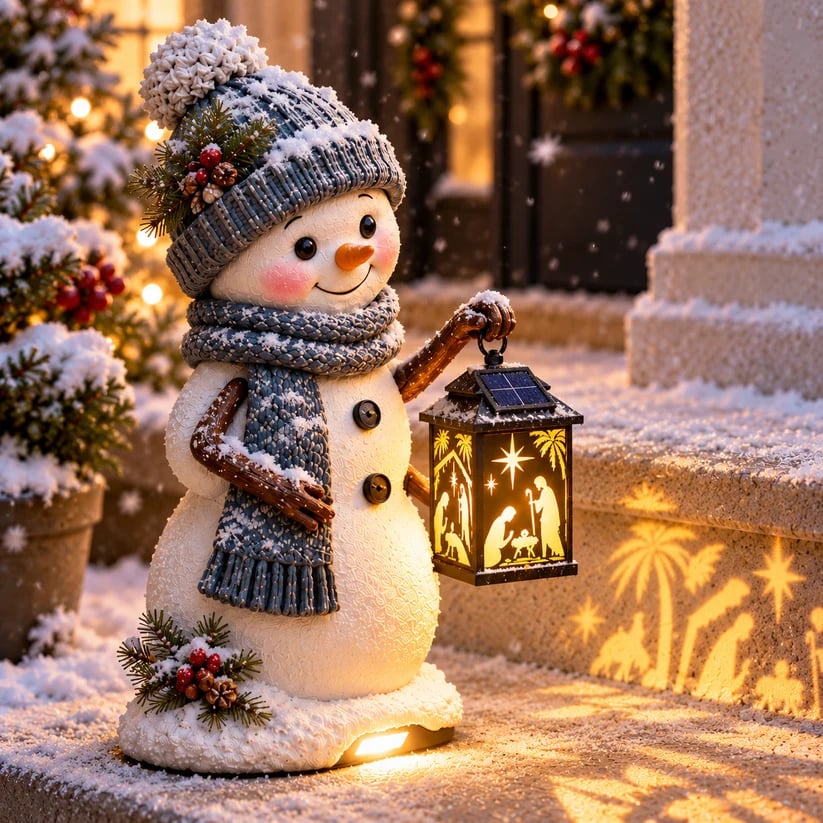 Snowman Nativity Glow™ – Solar Christmas Step Light with Holy Family Projection