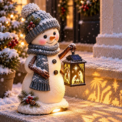 Snowman Nativity Glow™ – Solar Christmas Step Light with Holy Family Projection