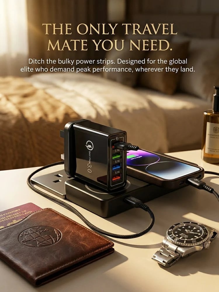 ⏰Last day Promotion 🔥-⚡ Quick Charge 3.0 GaN Charger – 4-Port Intelligent Fast Charging Hub with UK Plug🔋