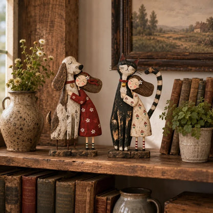 💕Girl & Her Best Friend Folk Art Figurine
