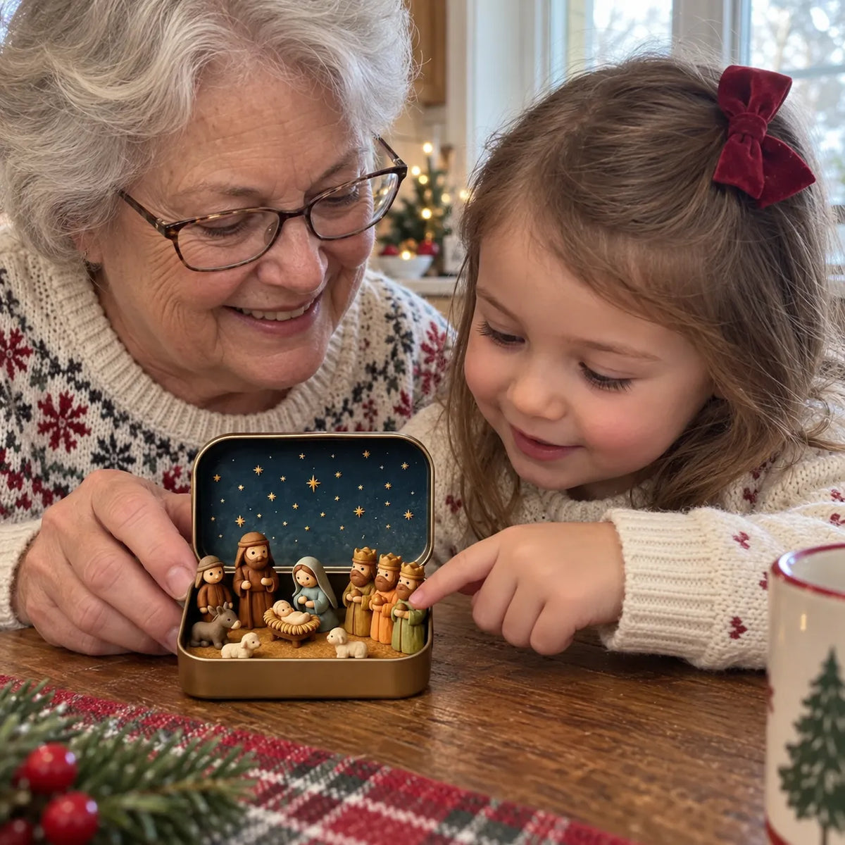 ✝️Religious Pocket-Size Mini Nativity Scene Set with Storage Box