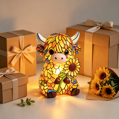 ✨Highland Cow LED Night Light - Cute Resin Animal Figurine Table Lamp (USB)🎁🐮