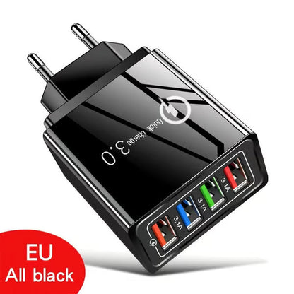 ⏰Last day Promotion 🔥-⚡ Quick Charge 3.0 GaN Charger – 4-Port Intelligent Fast Charging Hub with UK Plug🔋