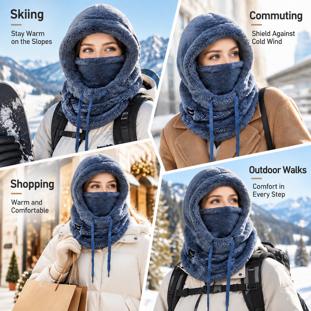 Women's fleece winter cycling mask and cap with hood for cold weather (model year 2026)
