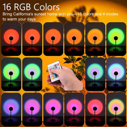 🔥Sunset Lamp Projector Light 16 RGB Colors 180° Rotatable Atmosphere Light