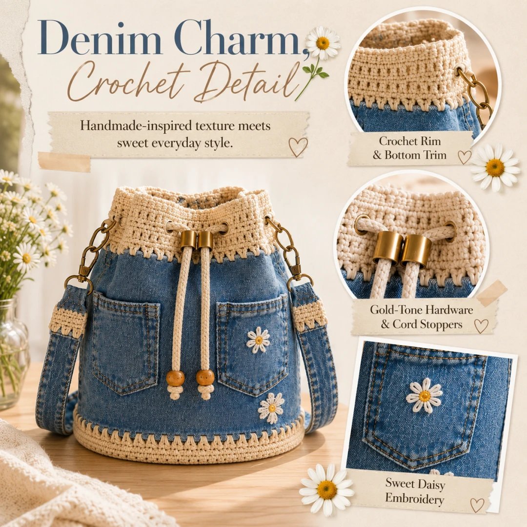 🔥HOT SALE 50% OFF🎁👜Handmade Denim Crochet Bucket Bag