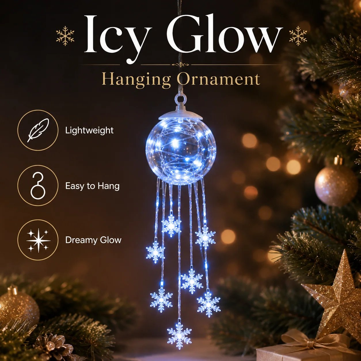 Winter Magic Snowflake CascadeTM – LED Hanging Christmas Ornament❄️