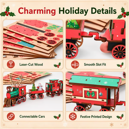 🎄LAST DAY 50% OFF – 🎅🎁DIY Christmas Wooden Train Set 3D Assembly Puzzle Kit